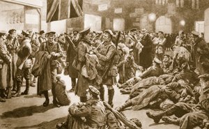 つかの間の逃亡：1914-19年、ビクトリアでフランダーストレンチスペシャルを待つイギリスの退役軍人 作： Frank Dadd